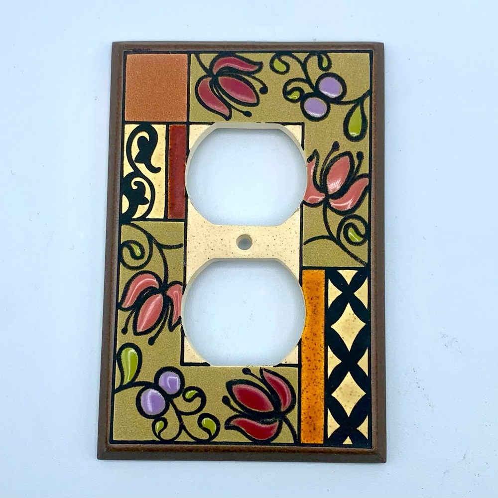 “Now That’s A Switch” Floral DOUBLE Ceramic Switch Wall-plate NEW